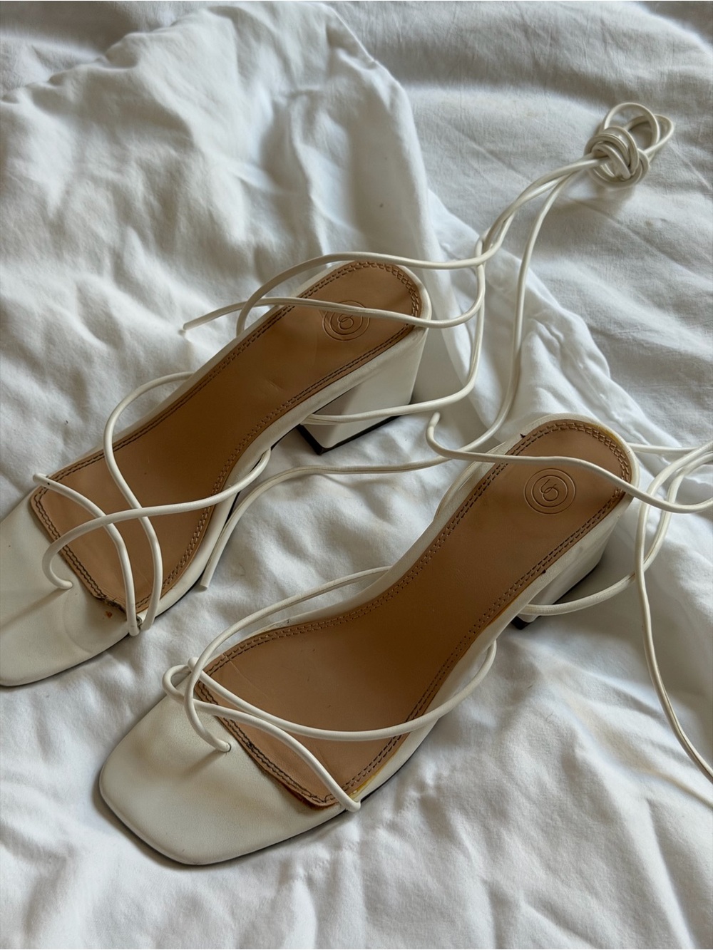 Urban Outfitters White Strappy Lace-Up Block Heel Sandals